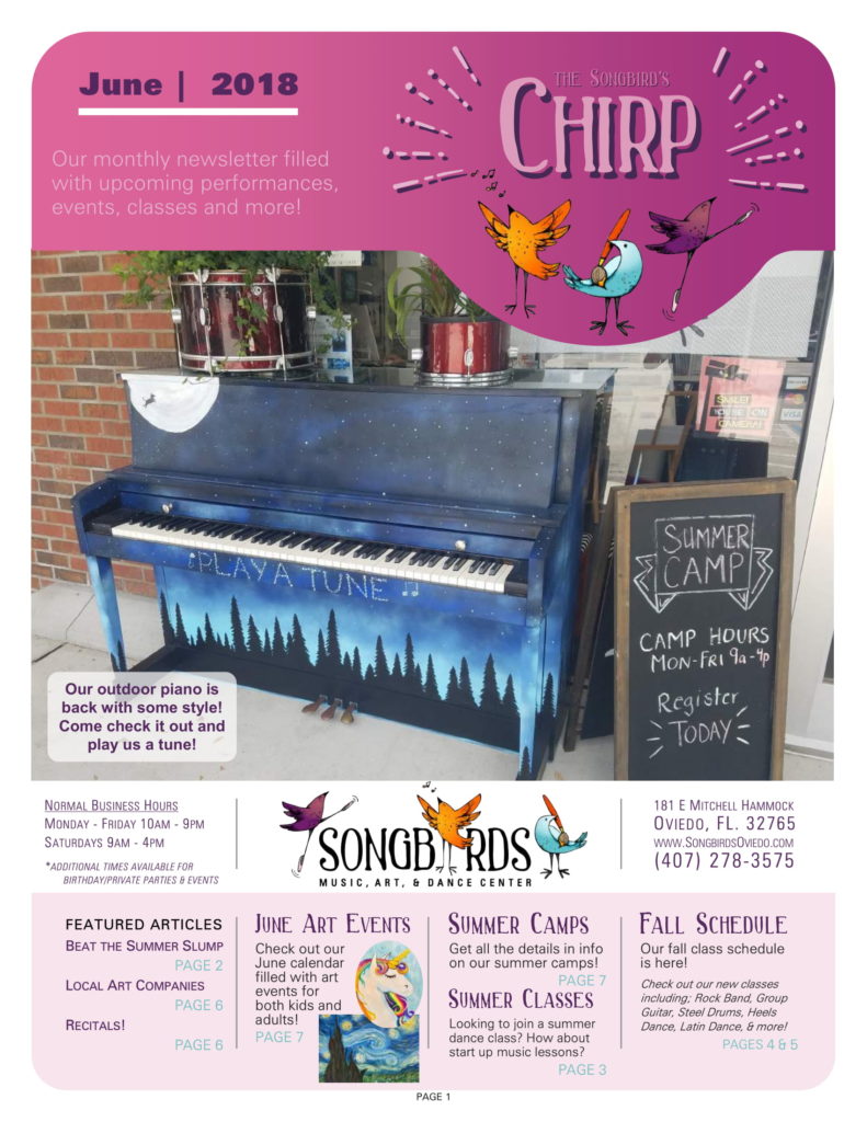 Class Schedule 2018/2019 Songbirds Music, Art, & Dance Center
